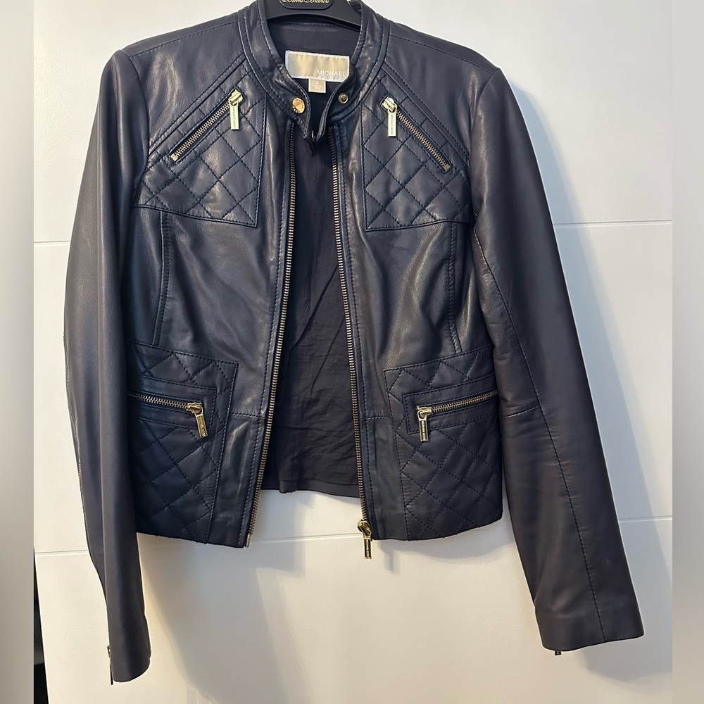 Michael Kors Navy Leather Jacket